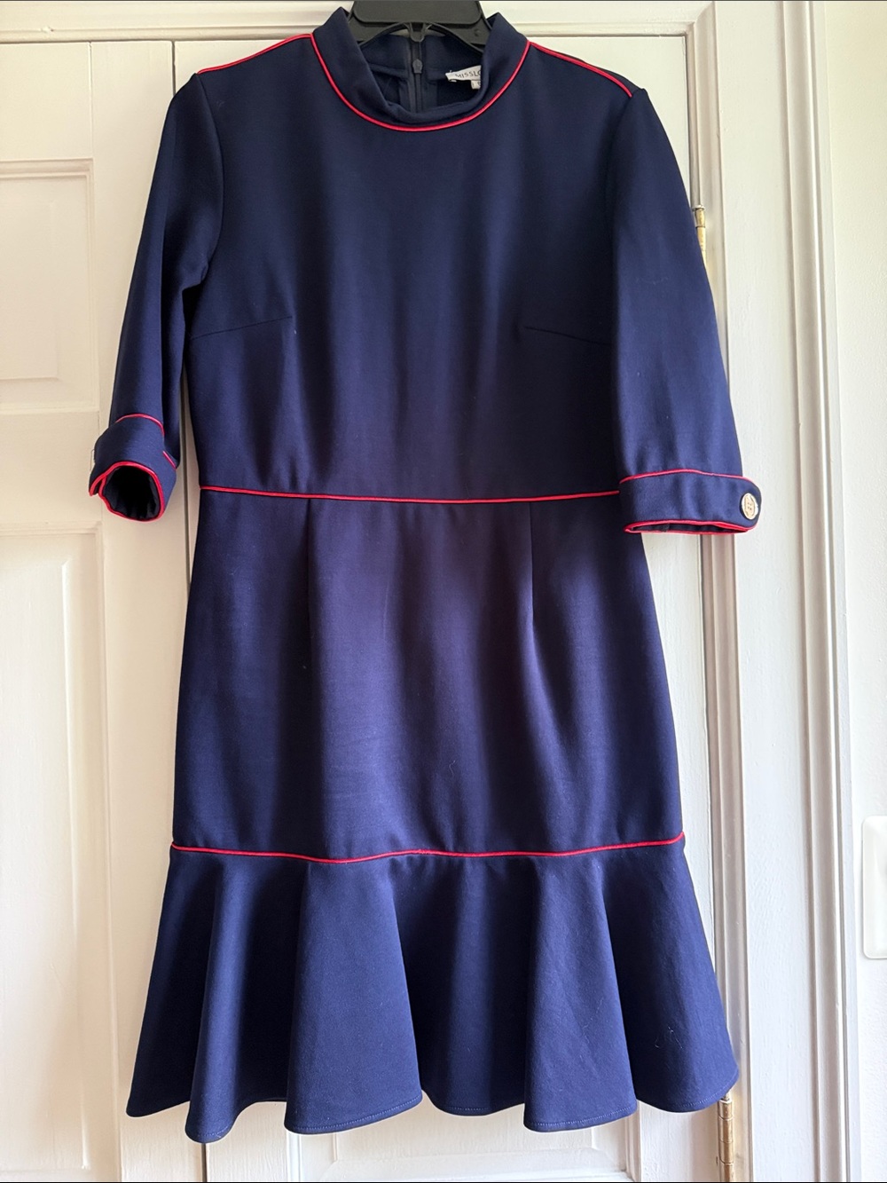 MISSLOOK Navy Dress with Pink Piping